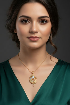 Antique Copper Peacock Pendant Necklace with Stone Detailing for Traditional Festive Wear