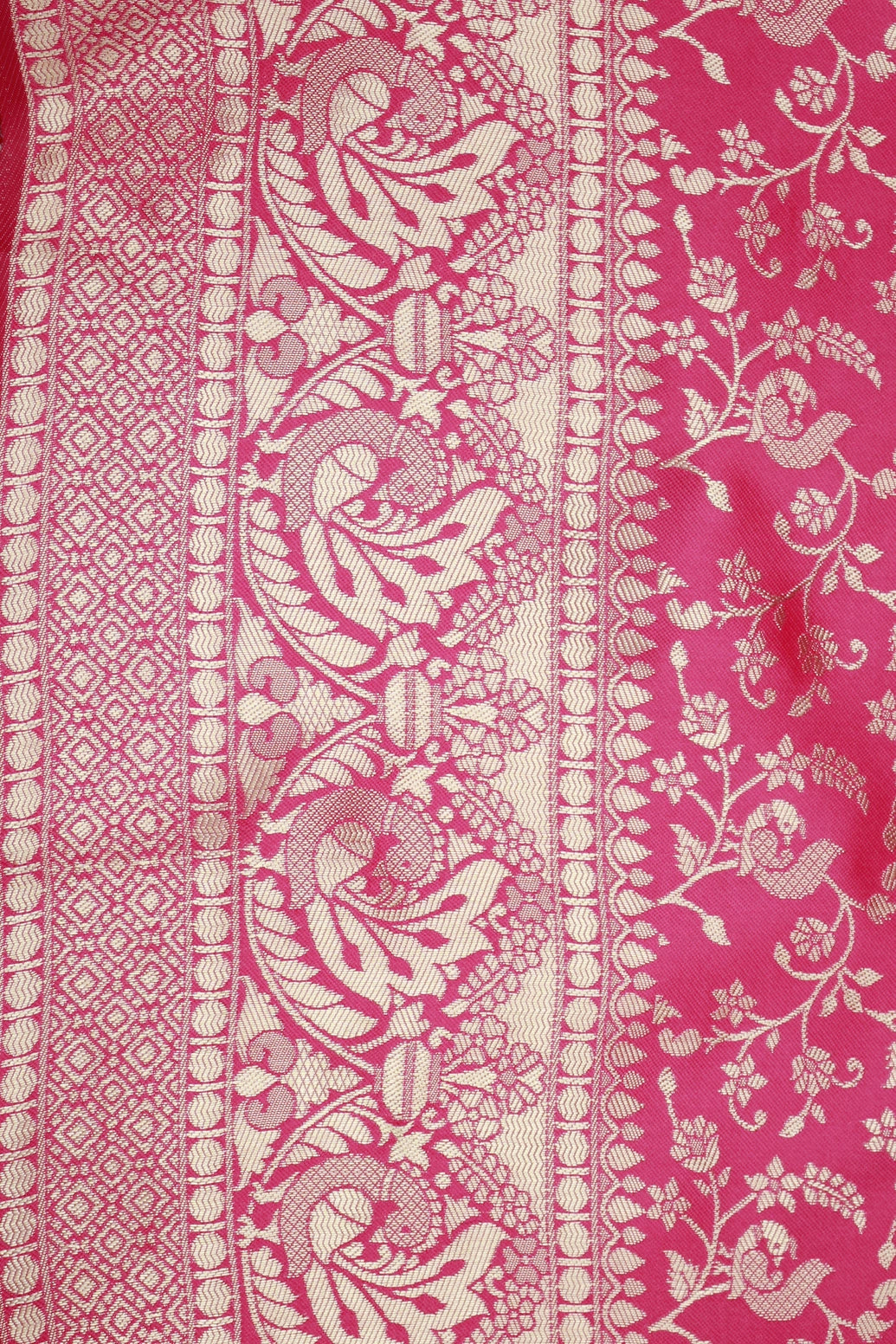Red Banarasi Handloom Satin Saree with Woven Floral Embroidery Print and Blouse