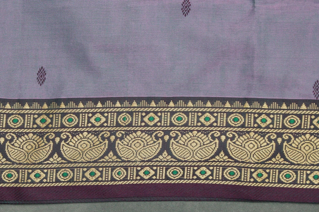 Pale Lavender Poly Cotton Saree with Woven Gold-Thread Border and Butta Motifs Saree JCS Fashions