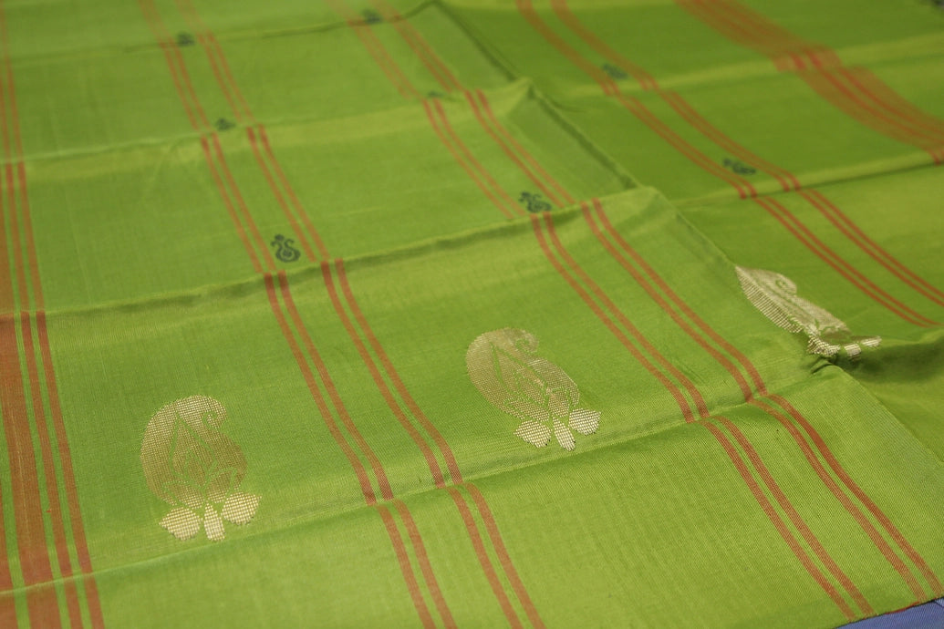 Pear Green Vaazhai Naar (Banana Pith) Borderless Saree with Small Butta