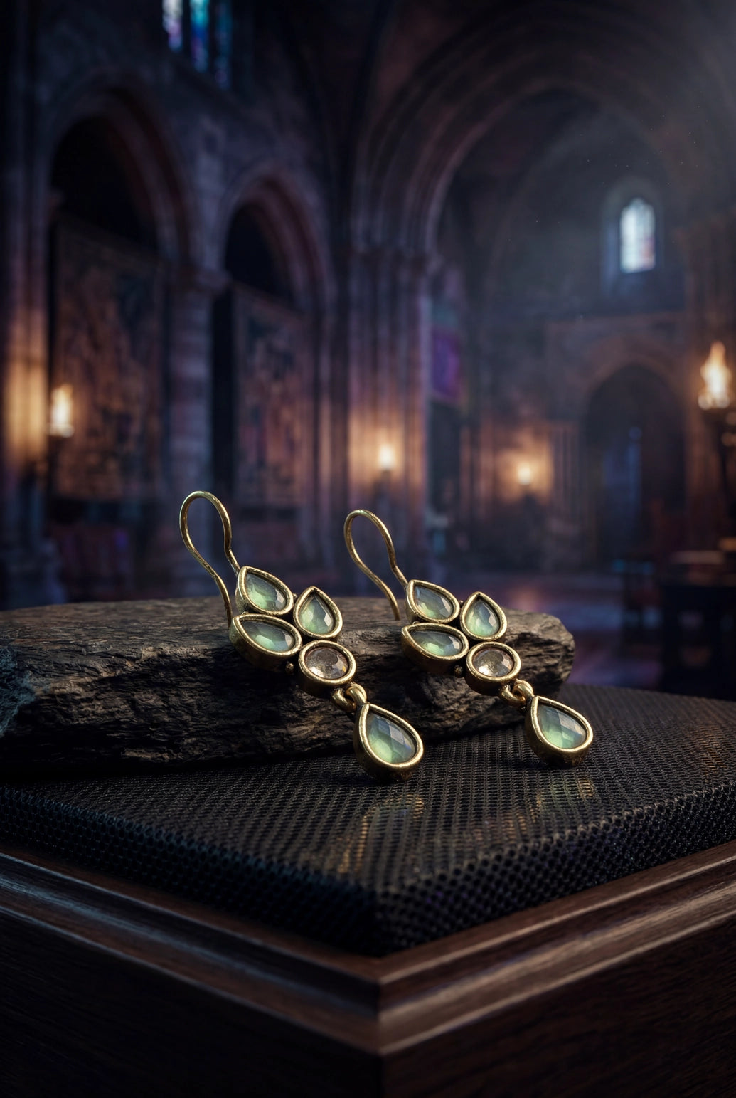 Mint Green Stone Drop Gold-Tone Hook Earrings for Women, Fashion Jewellery, 1.5 Inch