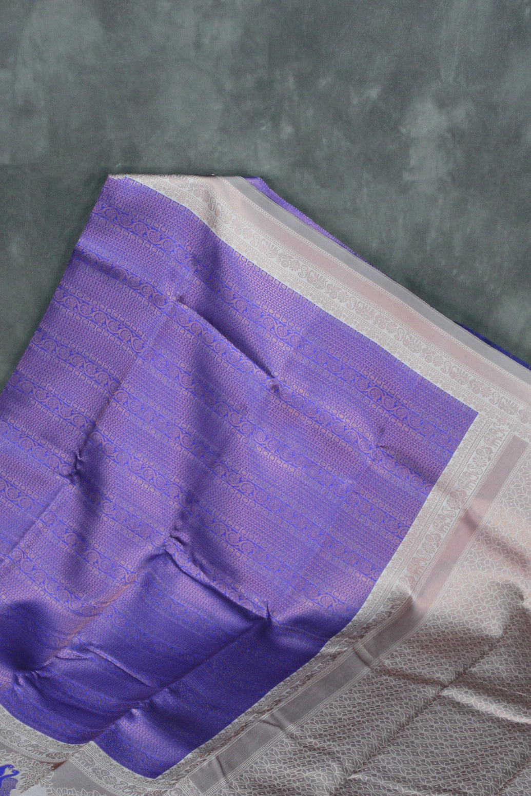 Blue & Cream Kubera Pattu Silk Saree with Peacock Border, Comes with Blouse