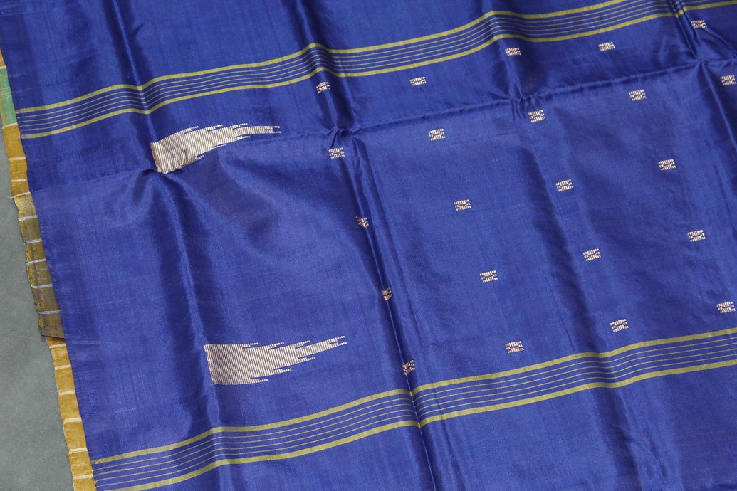 Blue Banana Pith (Vaazhai Naar) Borderless Saree with Small Butta