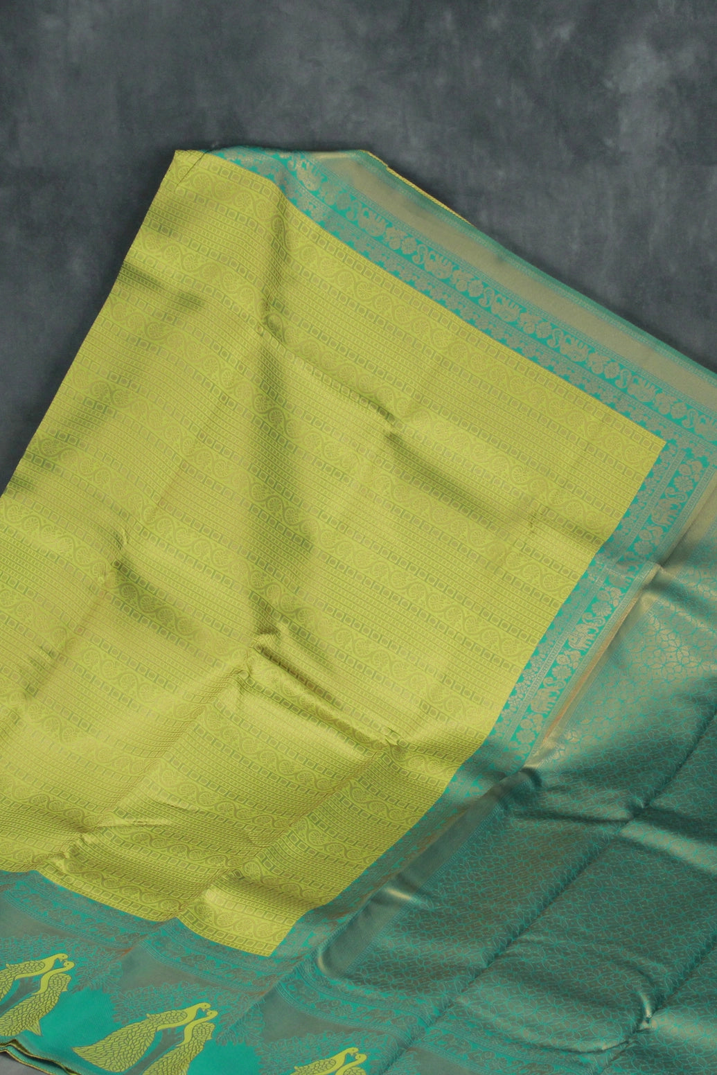 Green Kubera Pattu Saree with Peacock Border and Blouse | Semi Silk