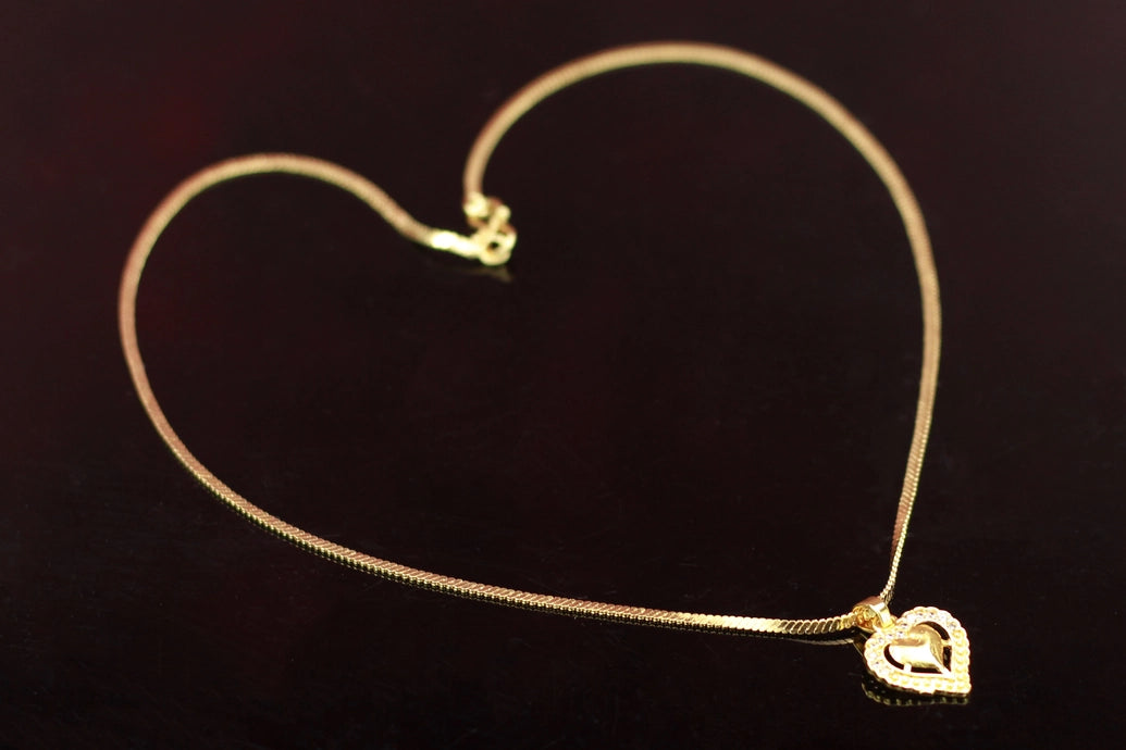 Gold-Tone Textured Chain Necklace with Heart Pendant for Women, Stylish Party/Festive Look