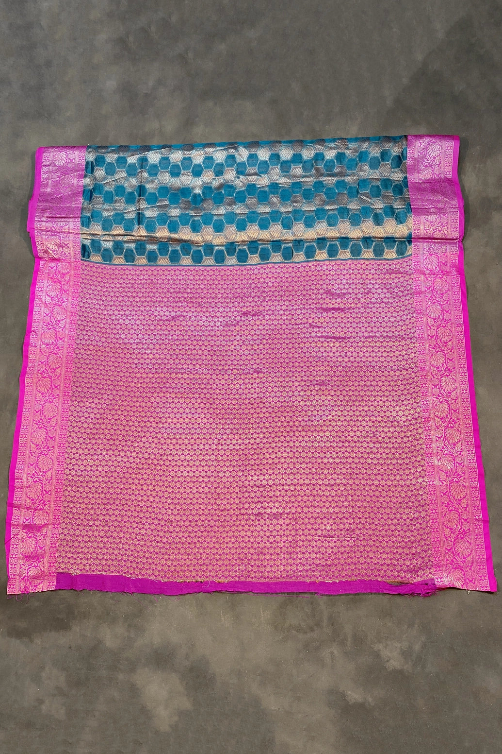 Madhumita Fancy Teal Cotton Organza Saree with Floral Pallu and Stone Work Designer Blouse