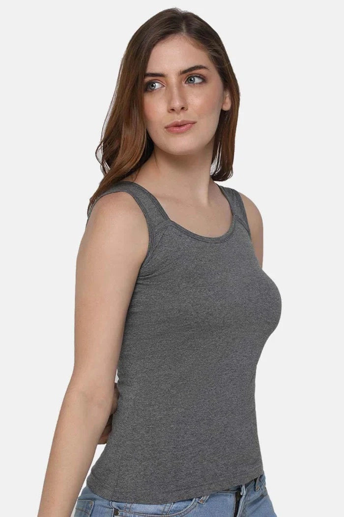 Grey Sleeveless Tank Top - Round Neck High Back Innerwear, Slim Fit TankTop JCS Fashions