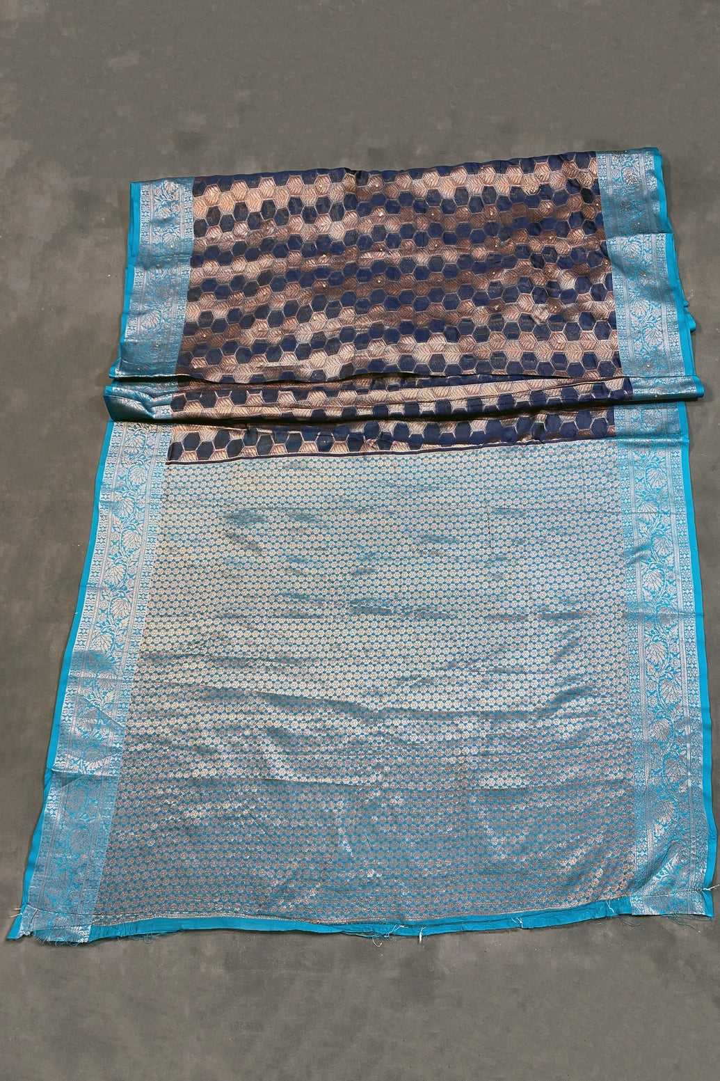 Madhumita Fancy Designer Cotton Organza Saree with Stone Work & Floral Pallu, Navy Blue