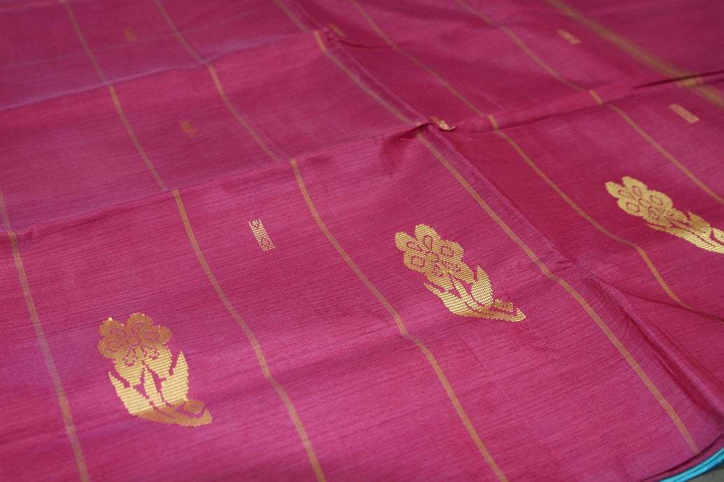 Magenta Pink Vaazhai Naar (Banana Pith) Saree with Blue Pallu & Small Butta