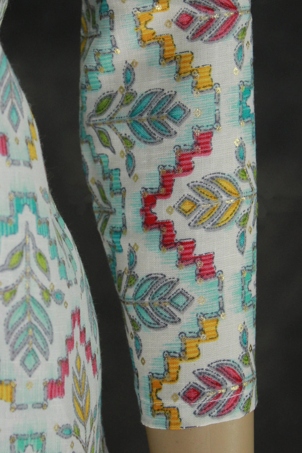 Cotton Printed Kurti Set with Elasticated Pants, Cream & Multicolour Print - Two-piece Kurti and Pant