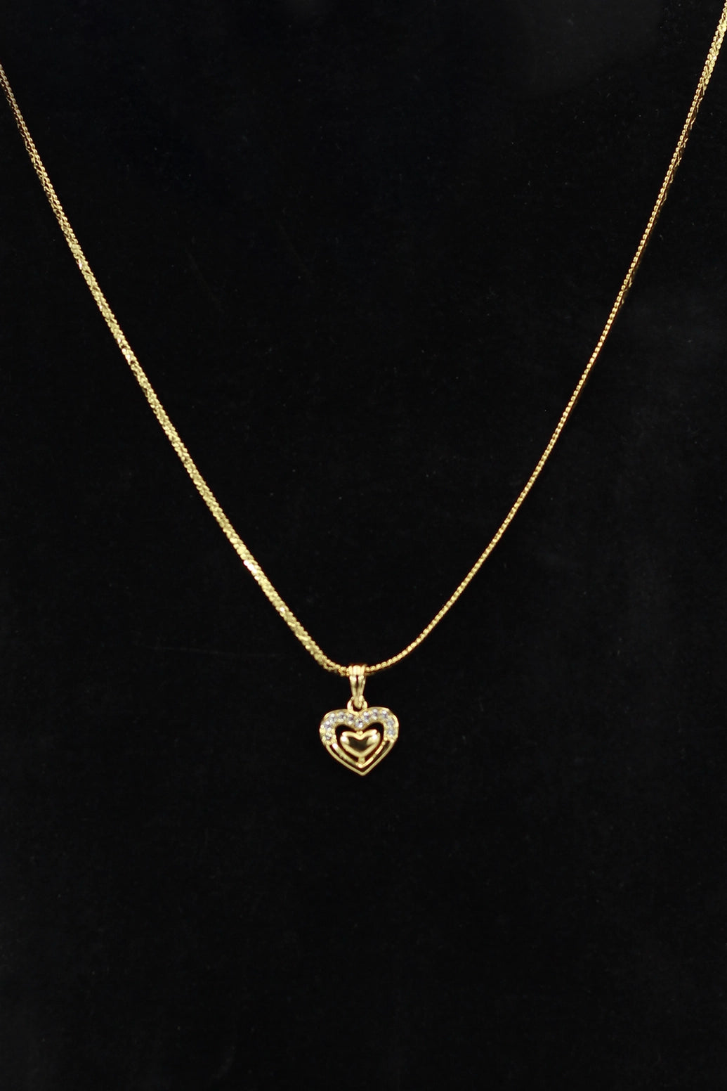 Gold-Tone Heart Pendant Necklace Chain for Women, Textured Style, Party and Festive Wear
