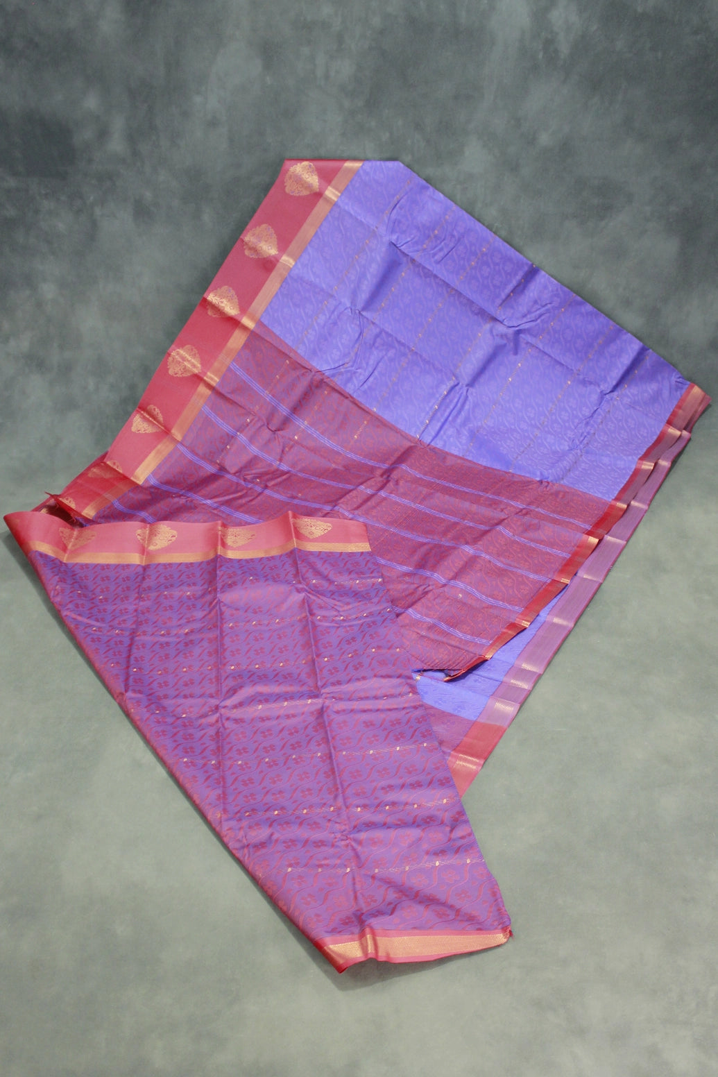 Dark Lavender Emboss Silk Saree with Floral Design and Satin Border, Comes with Blouse