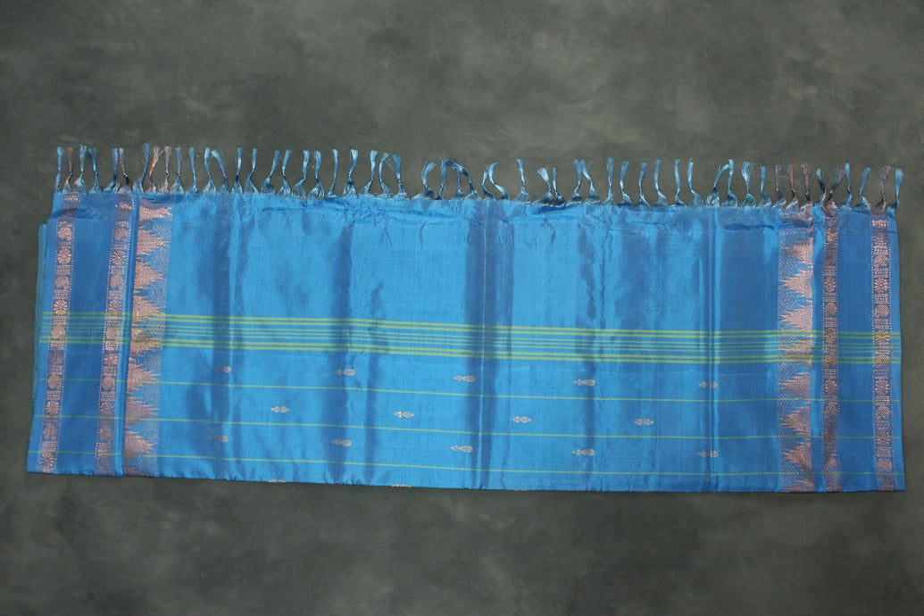 Dark Green Banana Pith (Vaazhai Naar) Saree with Zari Border and Full-Body Butta