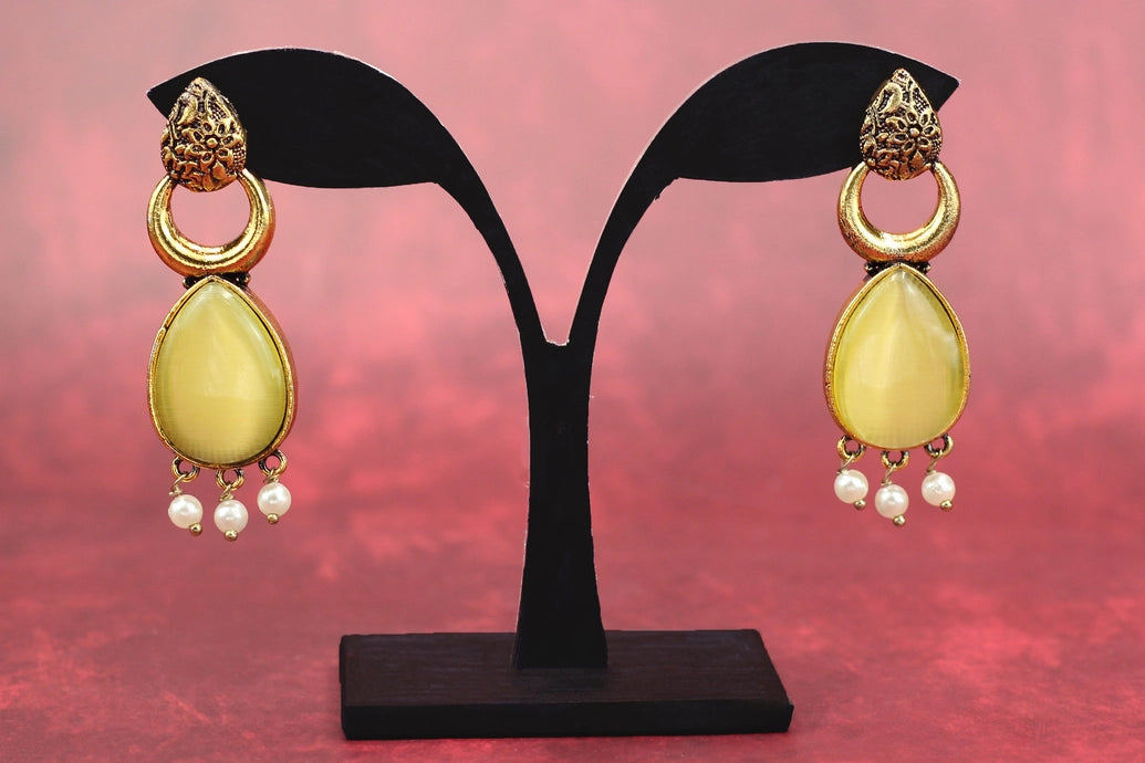 Gold-Tone Teardrop Earrings with Pearl Drops - Ethnic Fashion Earrings Jewelry JCS Fashions