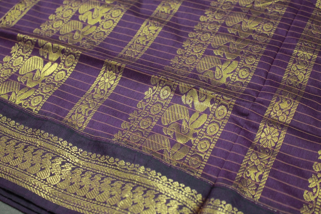 Green Kalyani Cotton Saree with Zari Checked & Peacock Border, Comes with Blouse