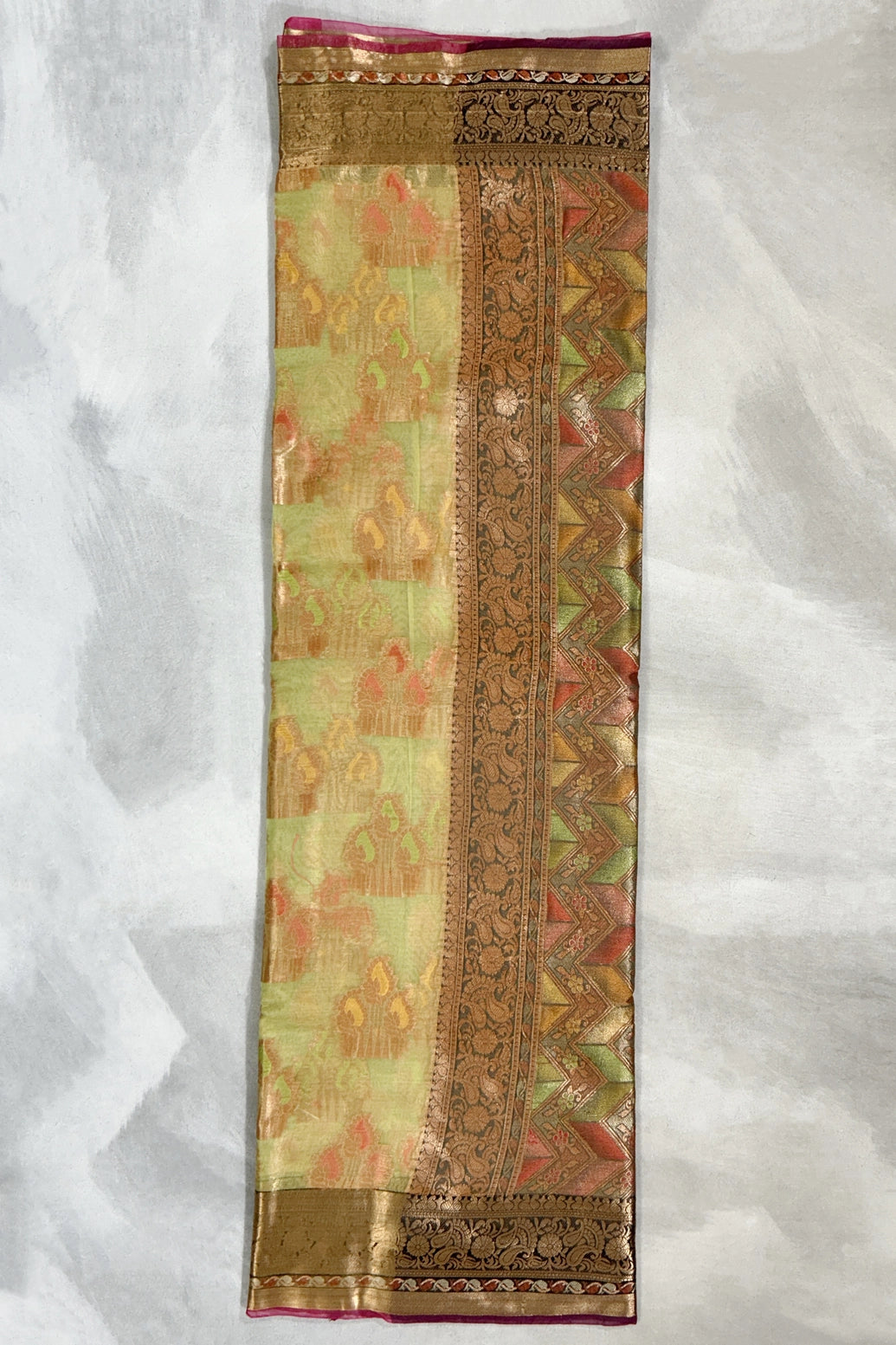 Green Cotton Oraganza Designer Saree with Grand Pallu, Zari Weaving Border & Blouse Piece