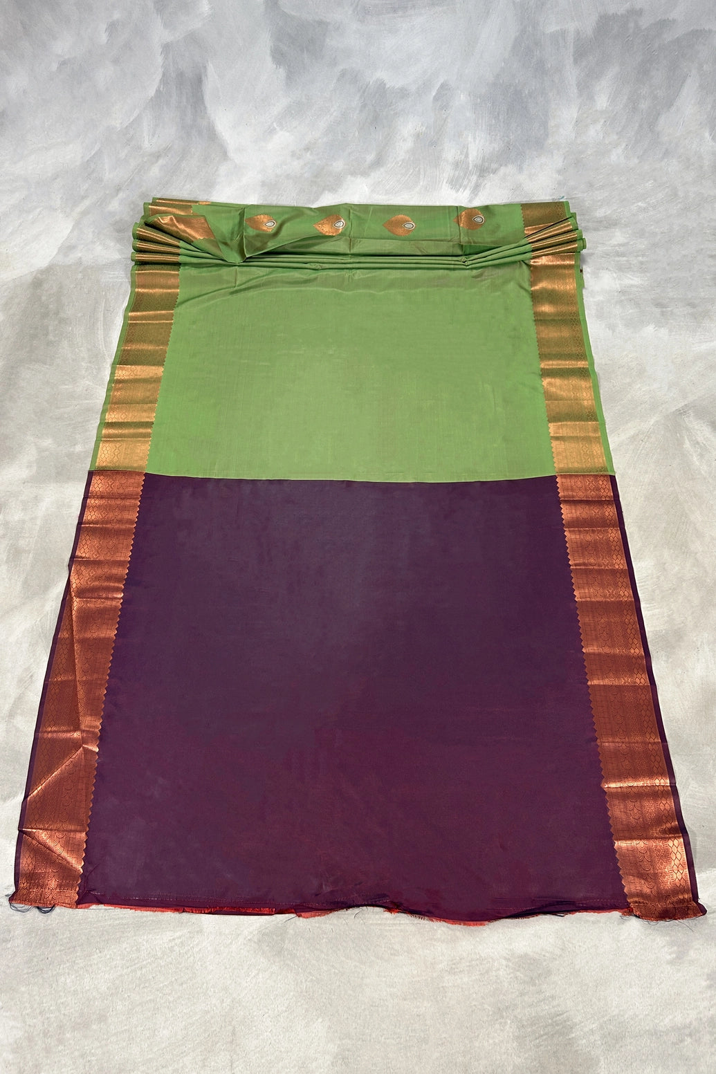 Pista Green Korvai Soft Silk Saree with Gold Zari Buttas and Traditional Floral Border for Women