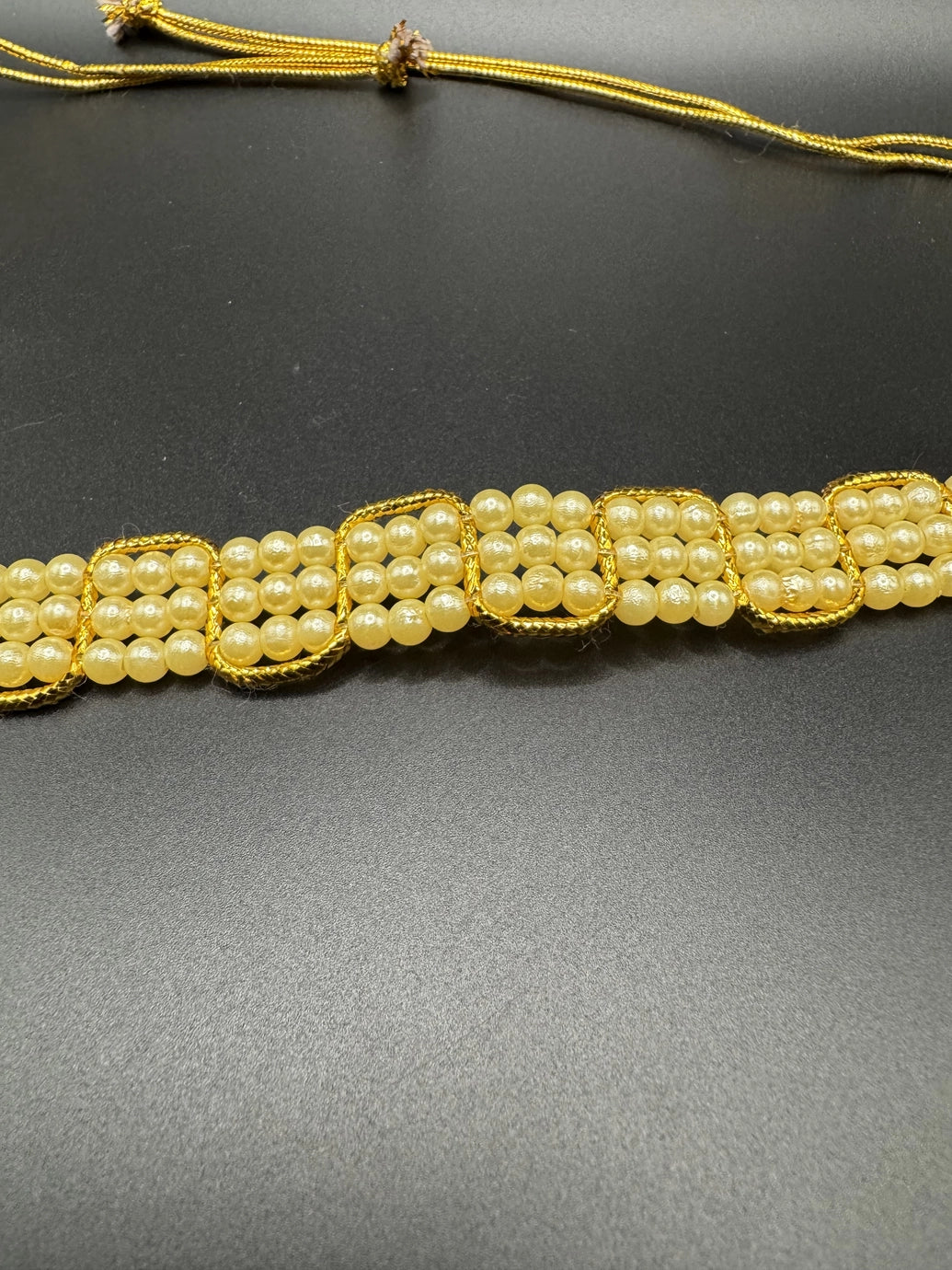 Gold-Tone Pearl Hip Belt with Layered Imitation Pearls – Traditional Adjustable Waist Chain