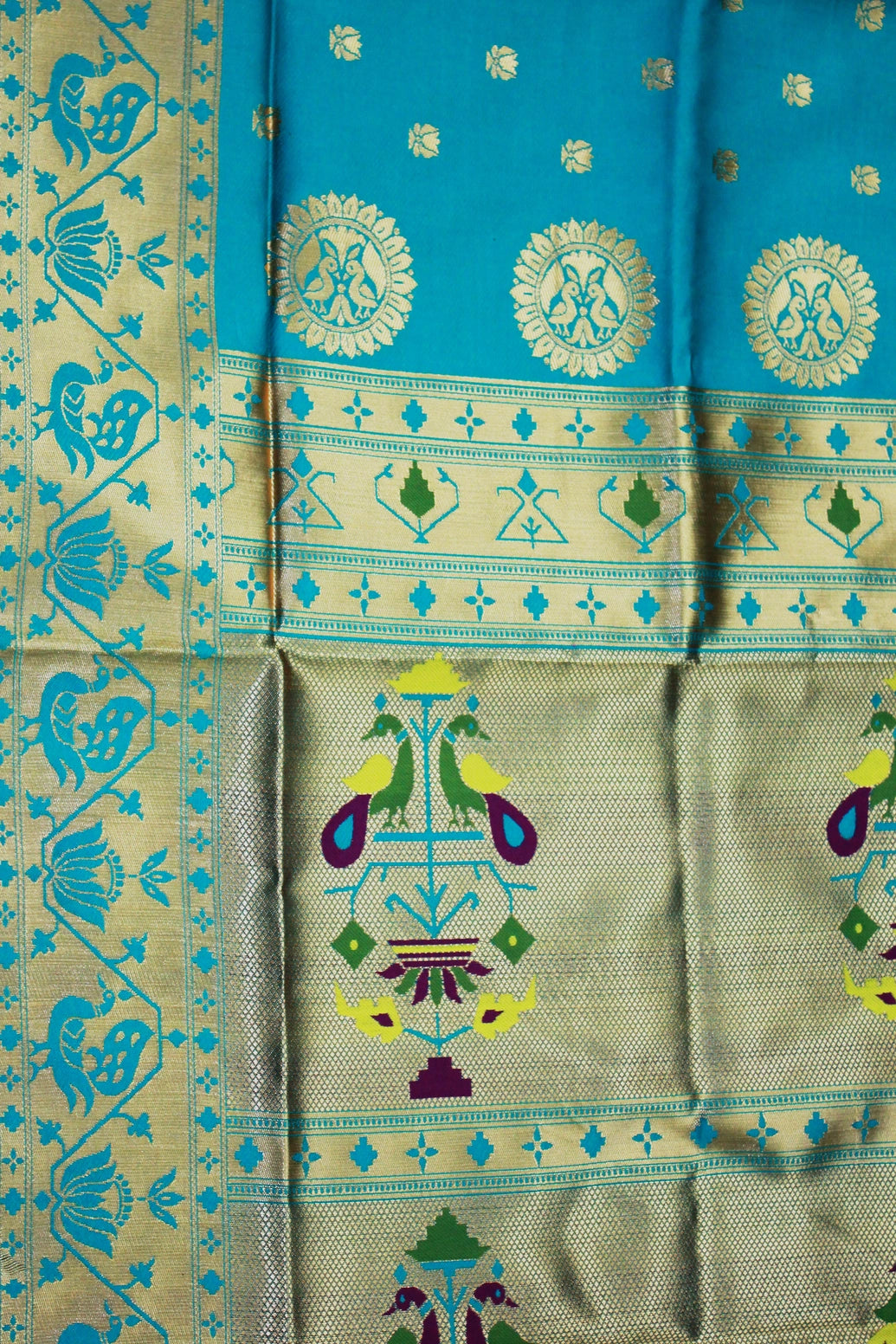 Rama Green Paithani Pure Silk Saree With Peacock Pallu Zari Woven Border Design
