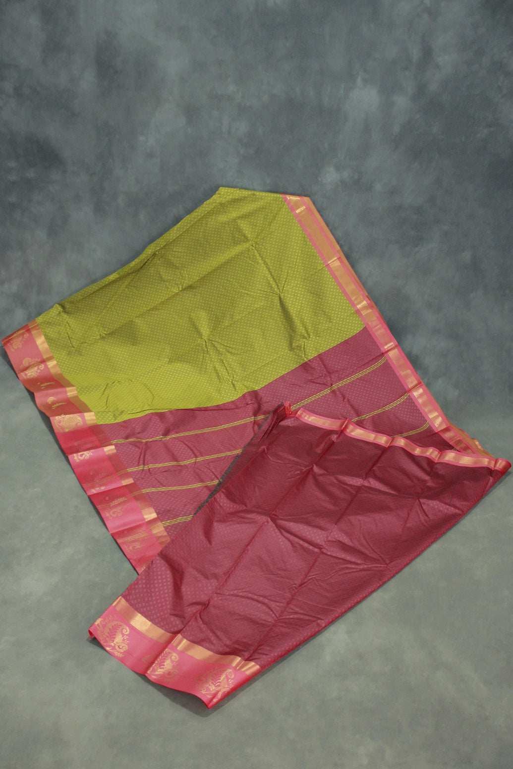 Mehendi Green Emboss Silk Saree with Floral Motifs & Satin Border, Comes with Blouse