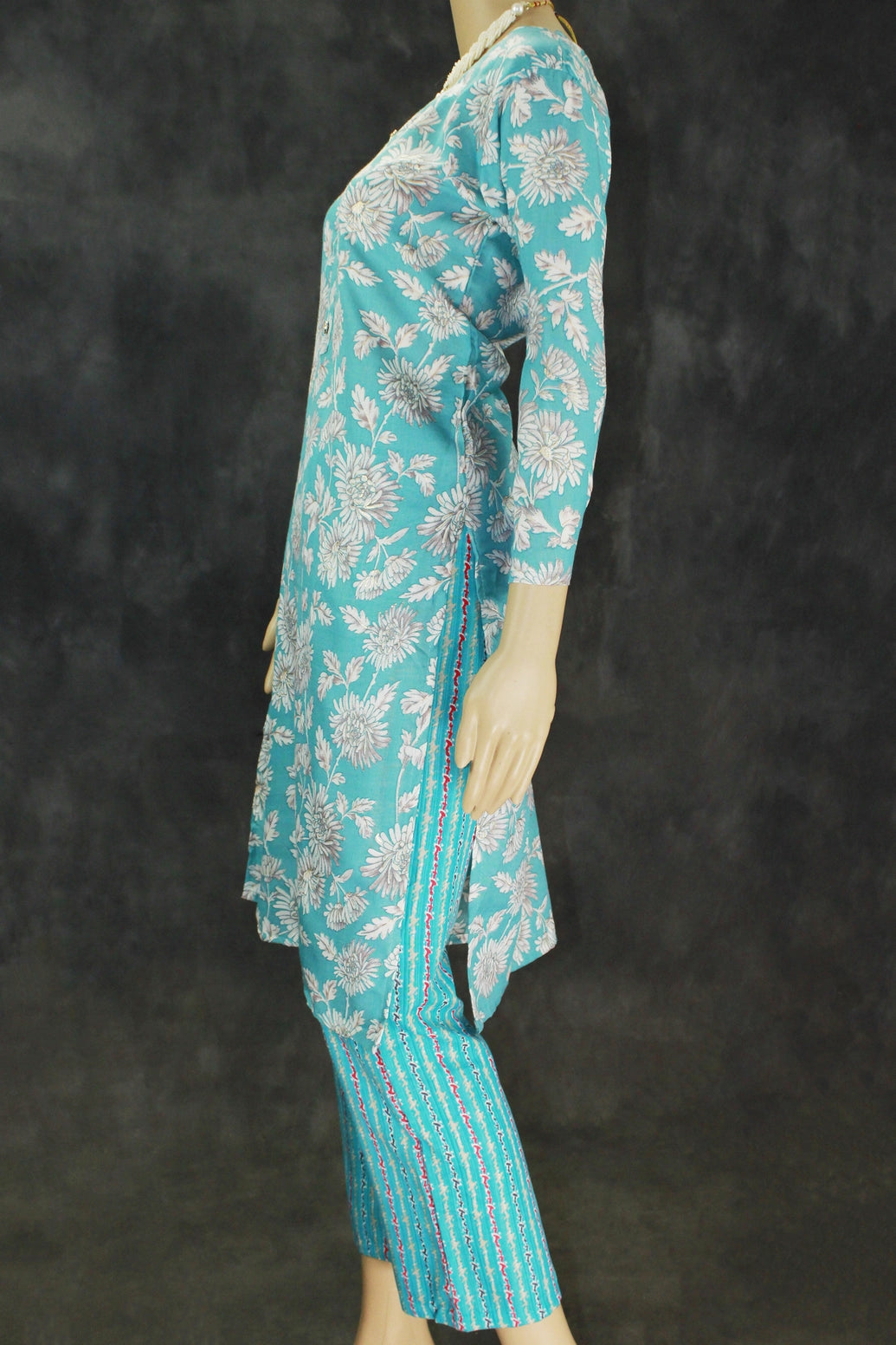 Blue Floral Cotton Kurta Set for Women