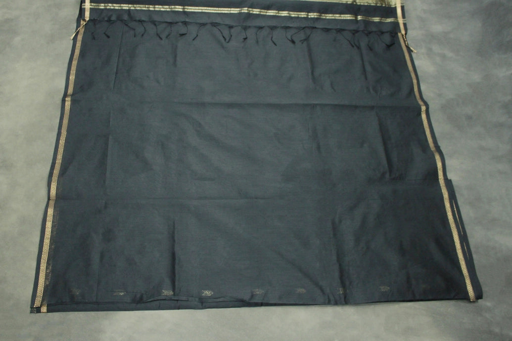 Black Maheswari Silk Cotton Saree with Butta & Zari Border and Blouse Piece