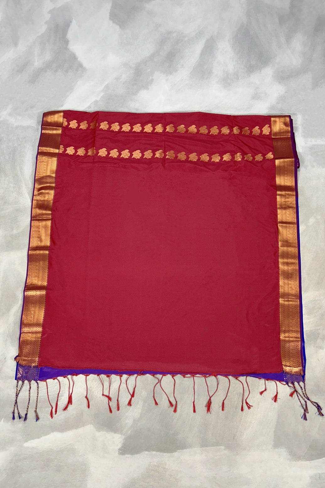 Maroon Korvai Soft Silk Border Saree with Delicate Gold Zari Buttas and Floral Traditional Zari Border