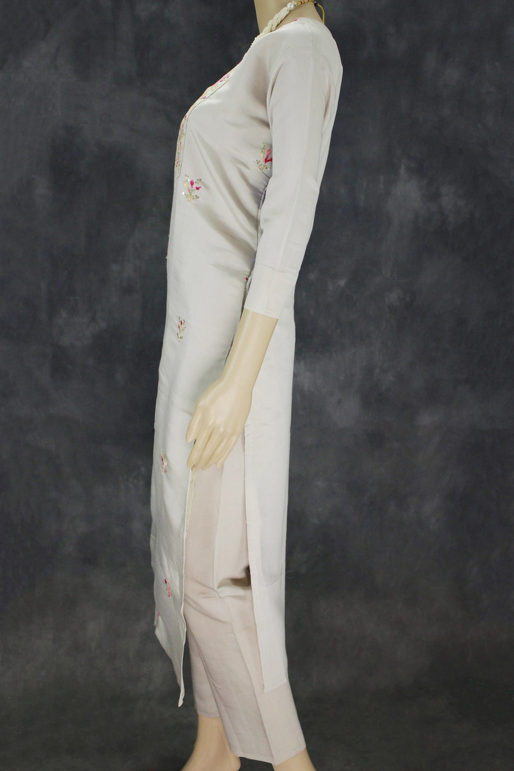 Elegant Beige Roman Silk 3 Piece Kurti Set with Digital Dupatta