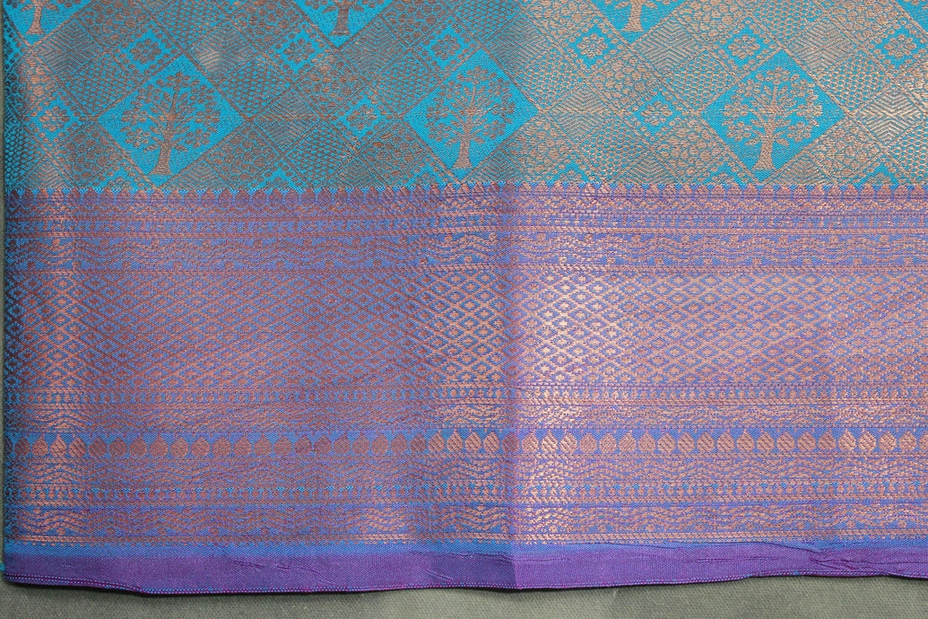 Blue Bridal Kubera Pattu Saree with Grand Pallu Zari Work and Zari Border, Comes with Blouse