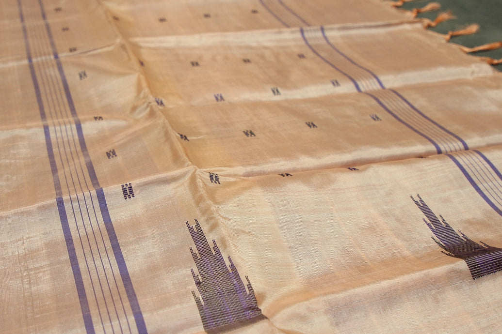 Peach Vaazhai Naar (Banana Pith) Borderless Saree with Small Butta and Full Body Design