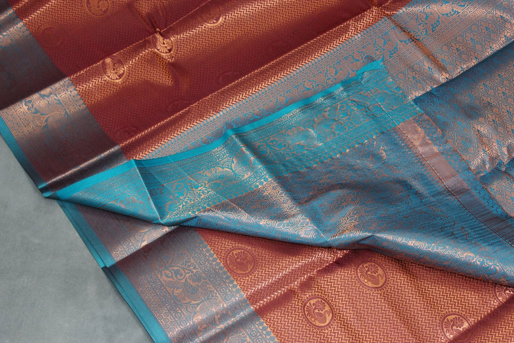 Maroon Bridal Kanjivaram Pattu Saree with Full Body Zari Work and Traditional Border