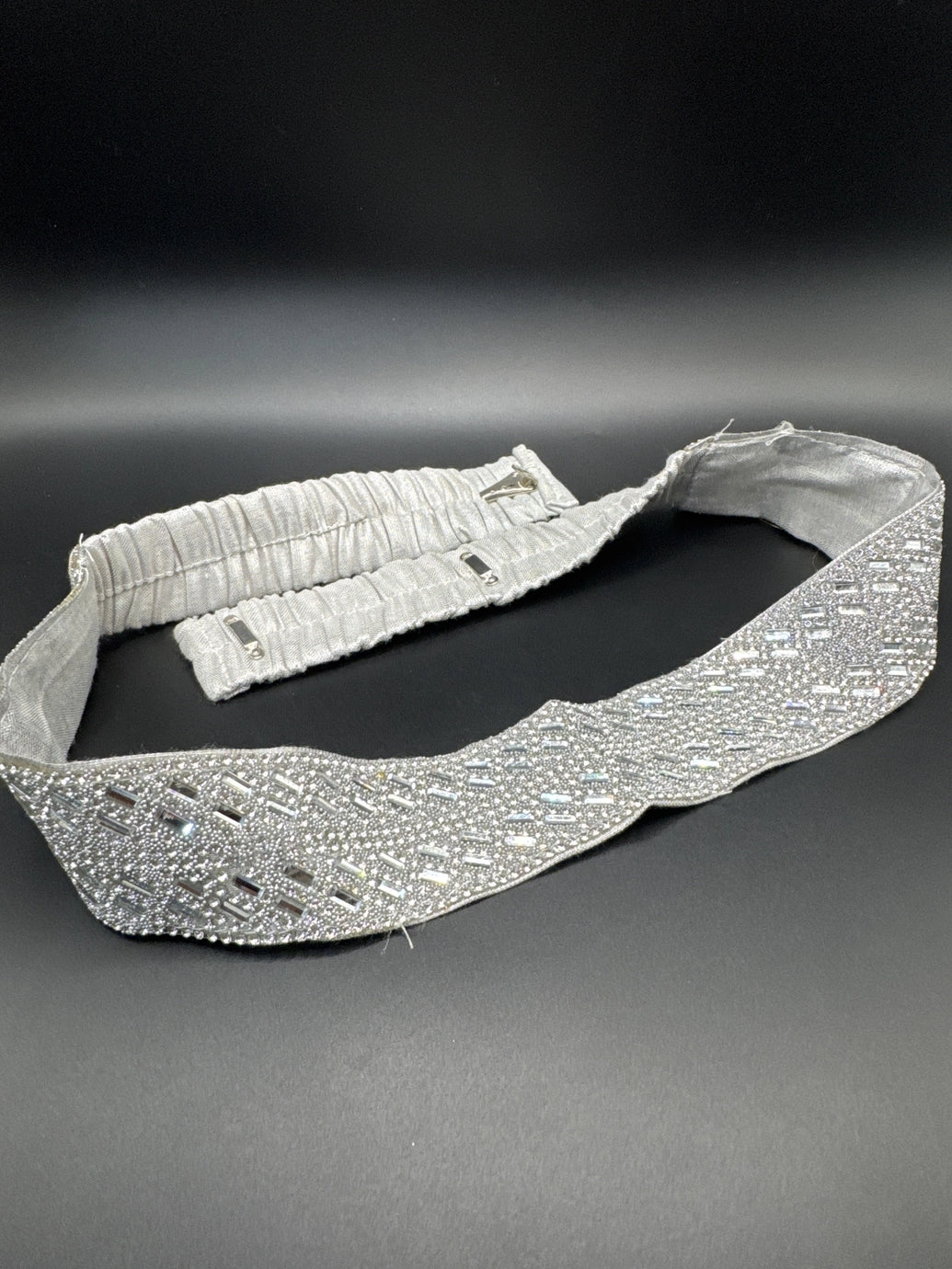 Silver-Tone Crystal Embellished Elastic Hip Belt with Multi-Hook Closures Jewelry JCS Fashions