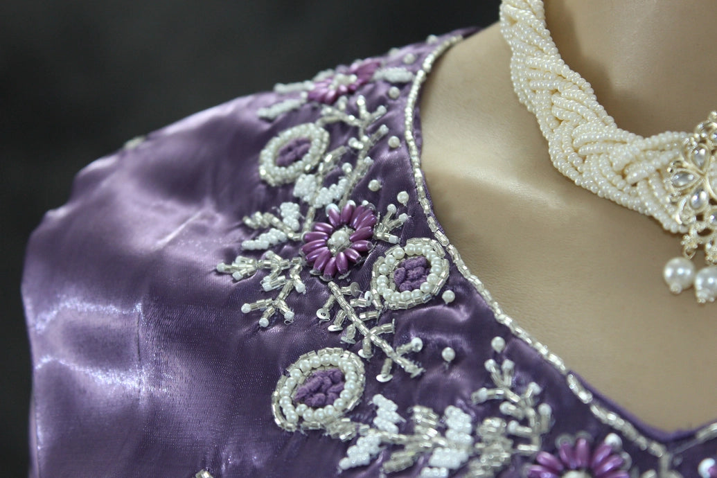 Purple Rayon Silk Embroidered Kurti Set - 2-Piece Top with Elastic Pant