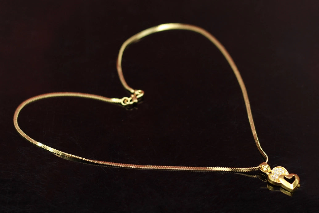Gold-Tone Textured Chain Necklace with Double Heart Pendant for Women, Pendant Necklace