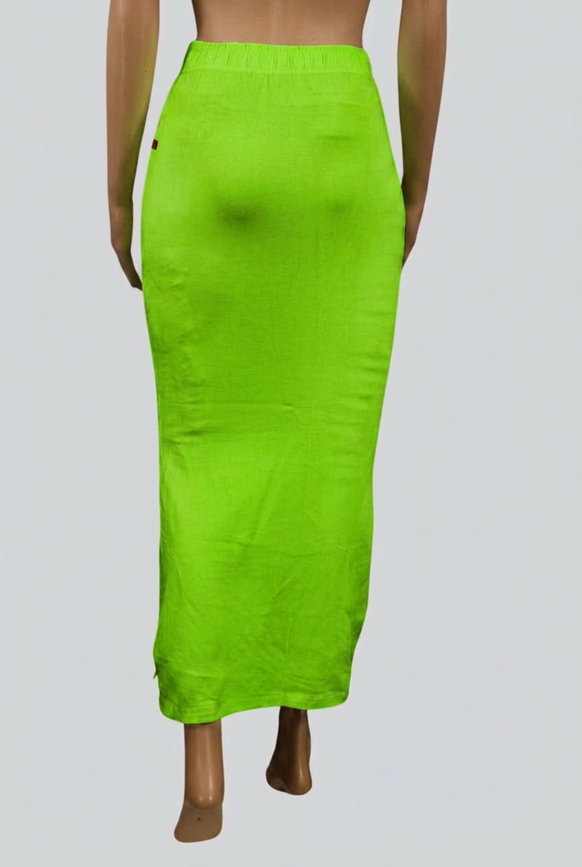 Parrot Green Shapewear Petticoat Skirt with Side Cut for Smoother Draping and Comfort