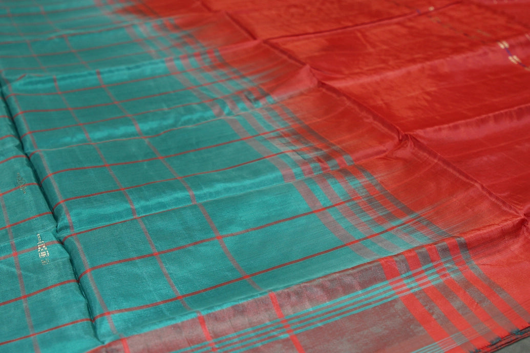 Red Vaazhai Naar (Banana Pith) Handwoven Saree with Small Butta, Borderless Traditional Saree