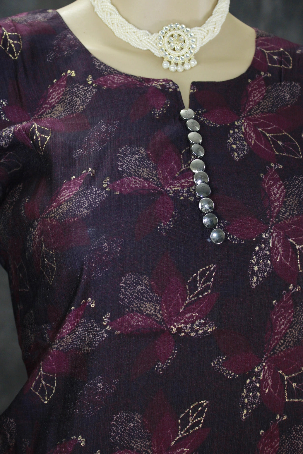 Purple Cotton Floral Kurti Set - 2 Piece Kurta with Elastic Pants