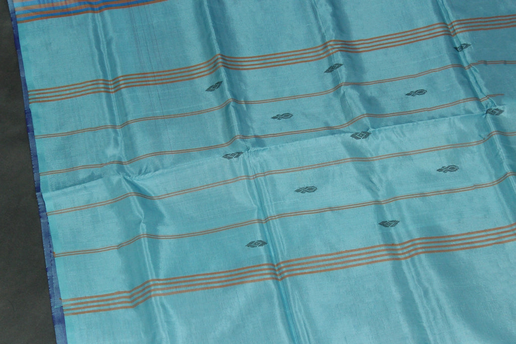 Sky Blue Vaazhai Naar (Banana Pith) Borderless Saree with Small Butta