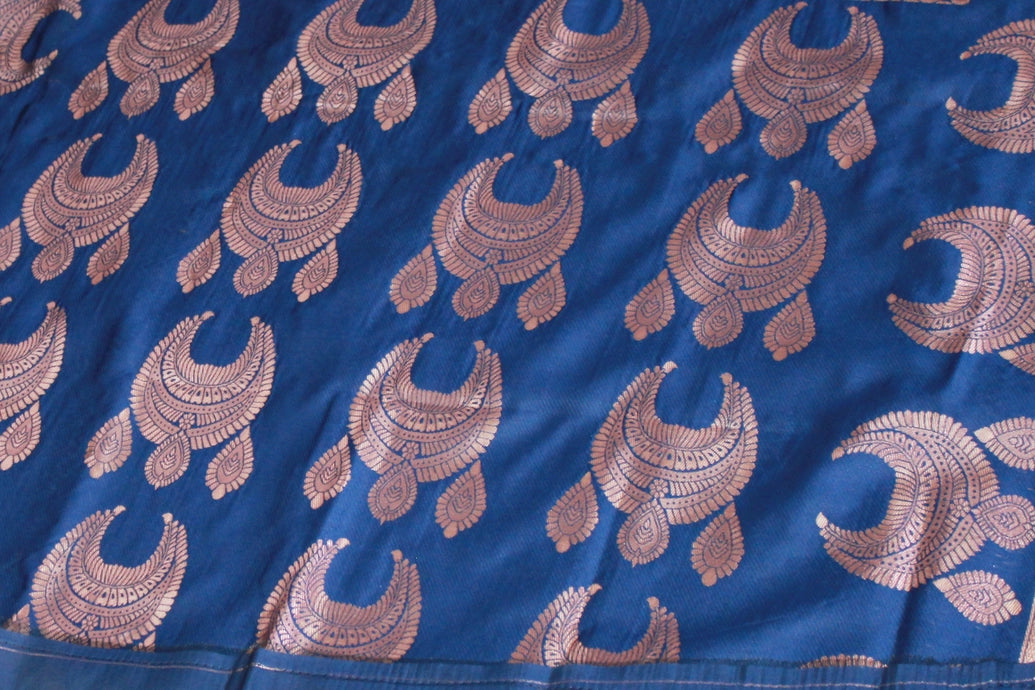Navy Blue Coconut Silk Saree with Jhumka Weave Pallu and Border, Blouse Included