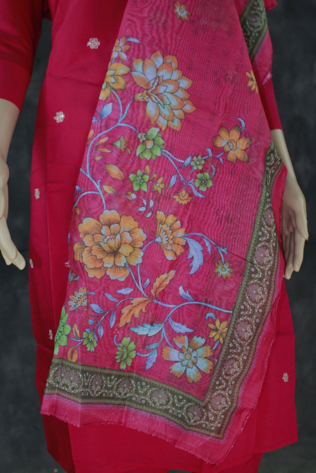 Pink Roman Silk Embroidered Kurti Set - 3-Piece with Bead Handwork & Digital Floral Dupatta Kurti JCS Fashions