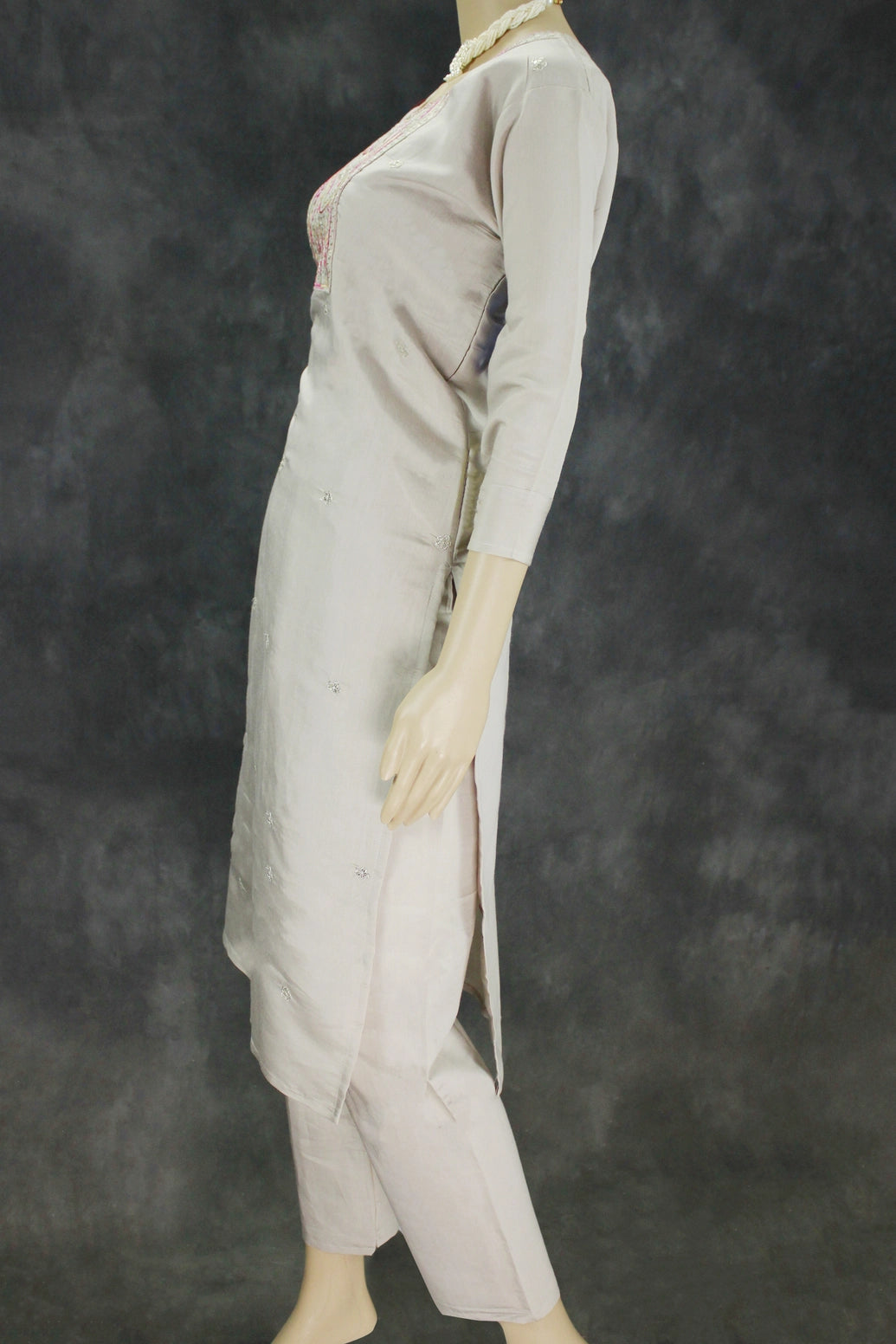 Elegant Beige Roman Silk 3 Piece Set with Embroidery