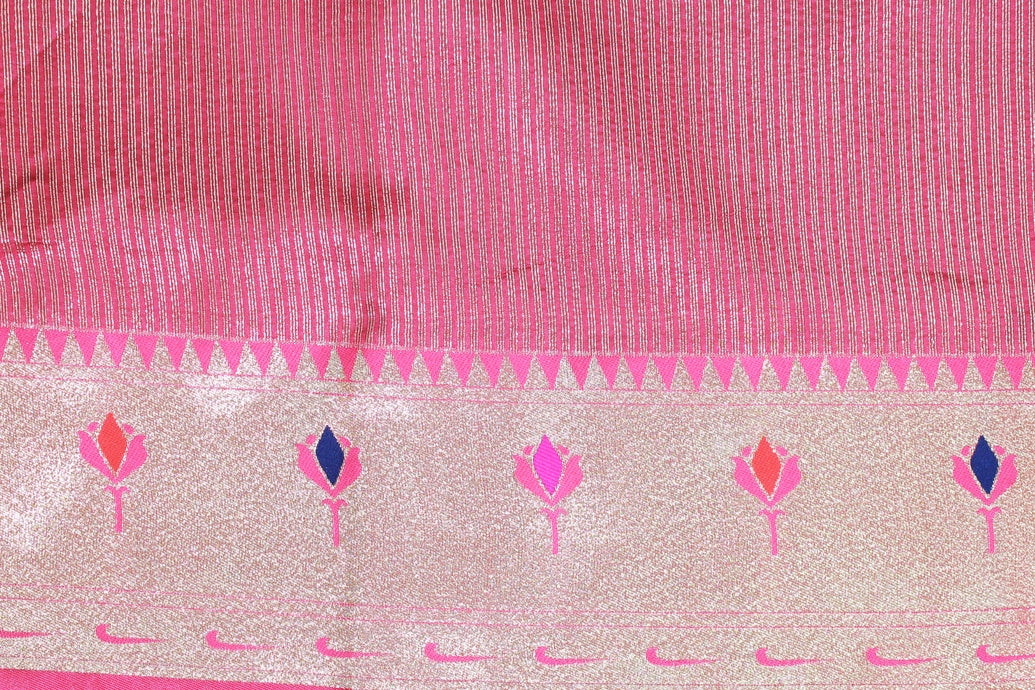 Paithani Tissue Fabric Saree in Pink with Zari Weaving Work and Blouse Piece