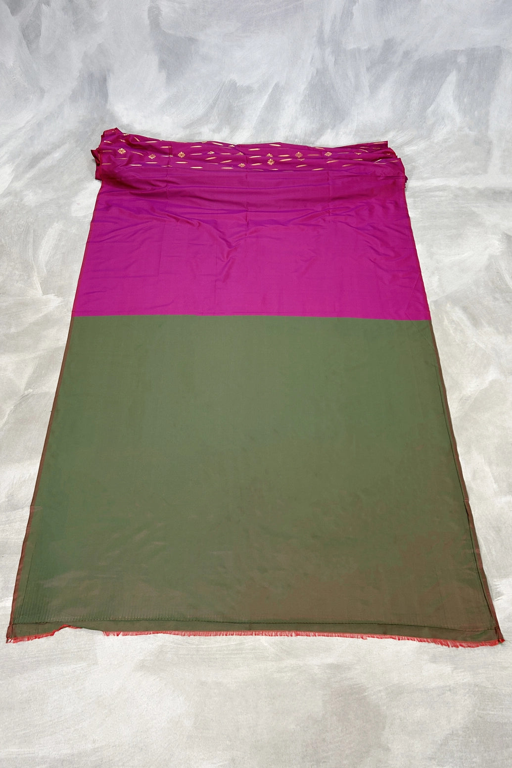 Rani Pink Korvai Soft Silk Border Saree with Gold Zari Buttas and Traditional Floral Border