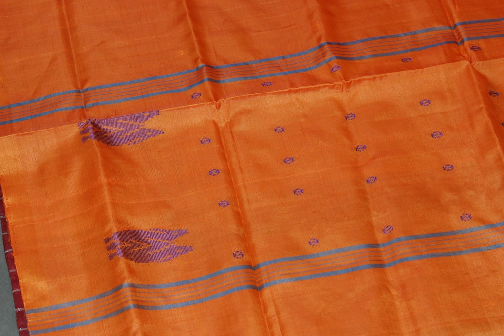 Orange Vaazhai Naar (Banana Pith) Saree with Small Butta and Subtle Pallu Stripes