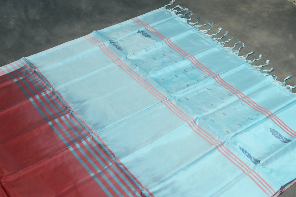 Light Blue Vaazhai Naar (Banana Pith) Borderless Saree with Subtle Butta Motifs for Traditional Wear
