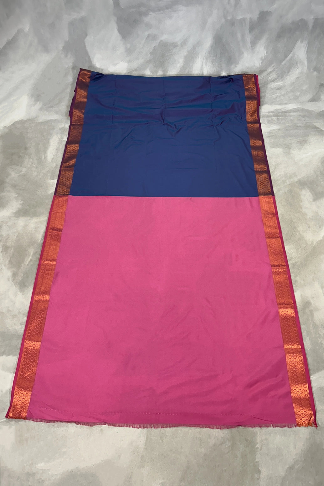 Navy Blue Korvai Soft Silk Saree with Delicate Gold Zari Buttas and Floral Border