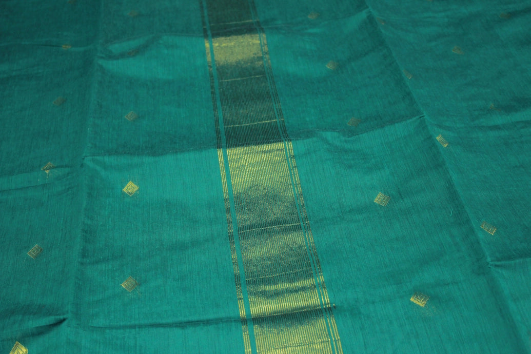 Dark Green Silk Cotton Saree with Zari Border and Blouse Piece | Traditional Ethnic Wear