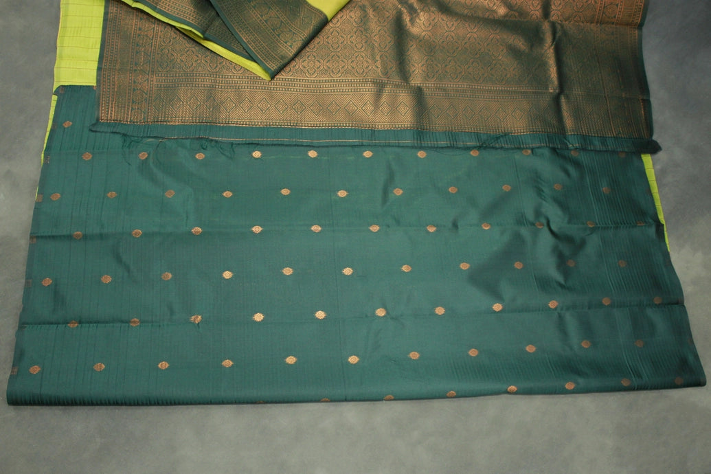 Mustard Kubera Pattu Saree with Big Zari Border and Peacock Motif, Semi Silk Saree with Blouse
