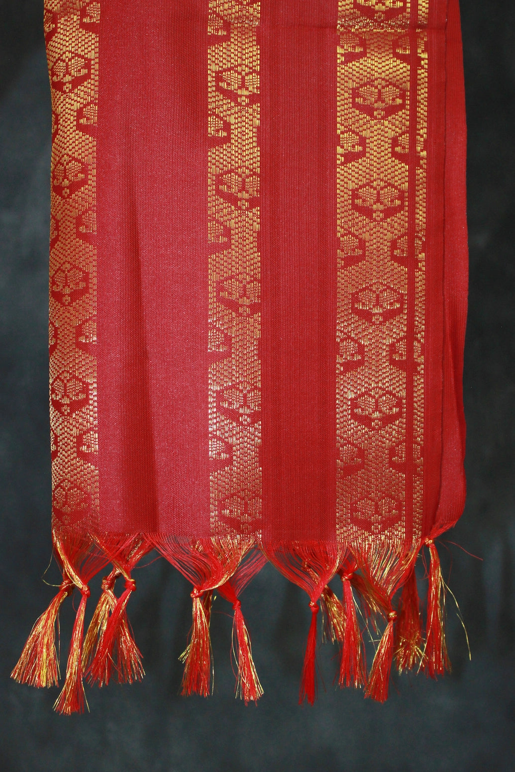 Maroon Ponnadai Poly Silk Jacquard Shawl with Zari Pattern and Tassels | Temple and Function Dupatta