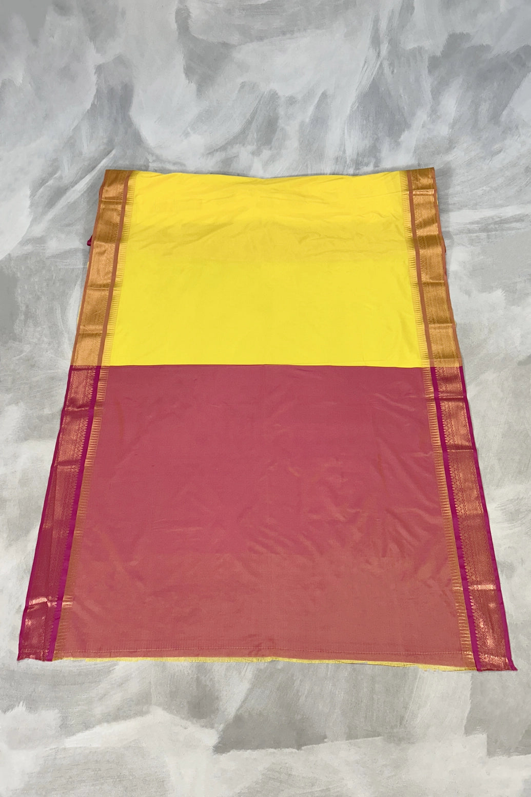 Yellow Korvai Soft Silk Border Saree with Gold Zari Buttas & Traditional Floral Border, with Blouse